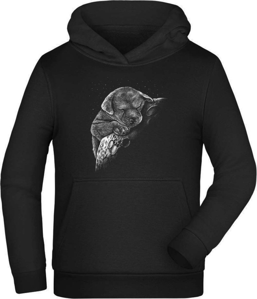 Hooded Sweater Hoodie Kids - Puppy Lying on Moon i260